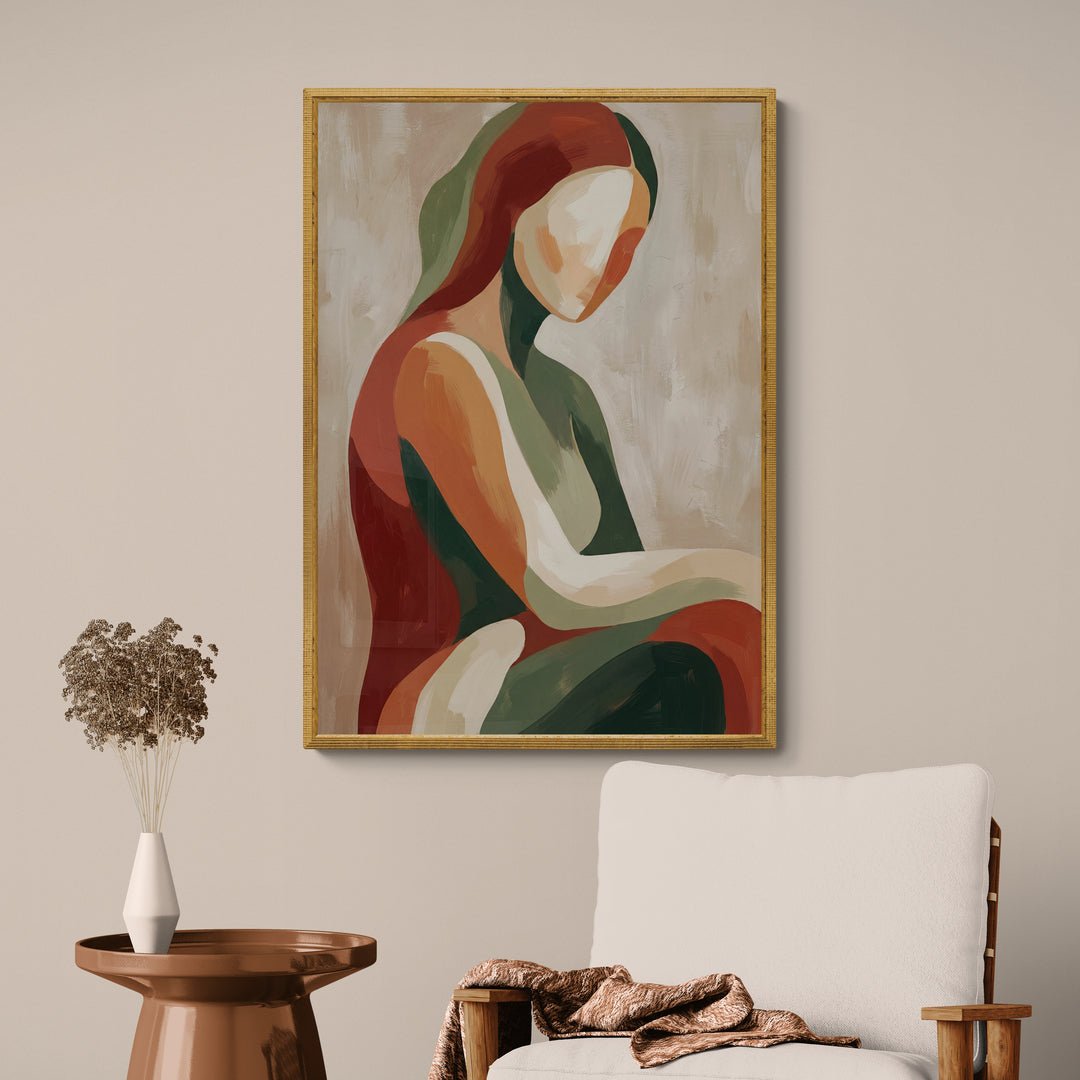 decorazione parete moderna astratto figurativo femminile terracotta salvia crema