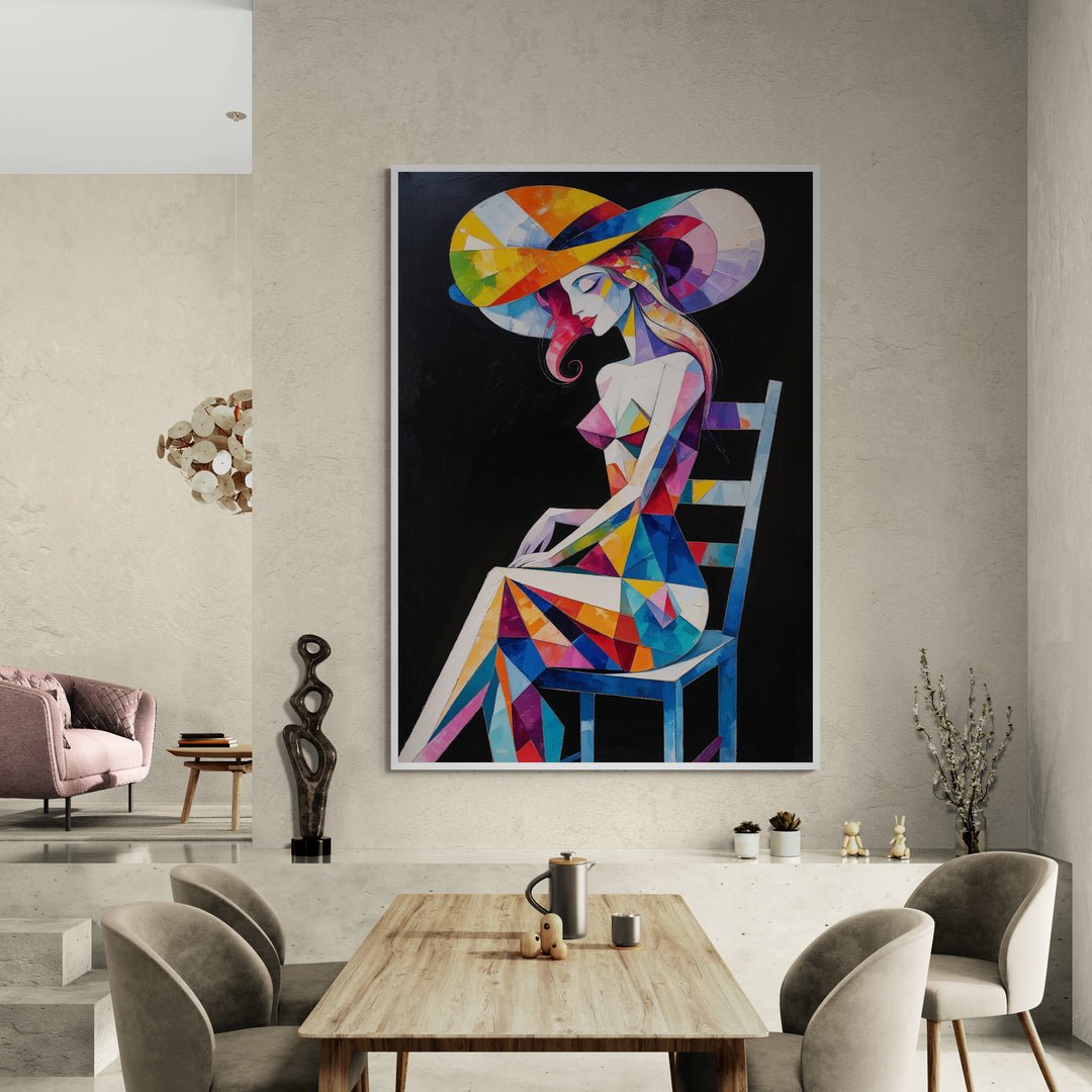 quadro verticale cubista moderno per salotto e ingresso scenografico