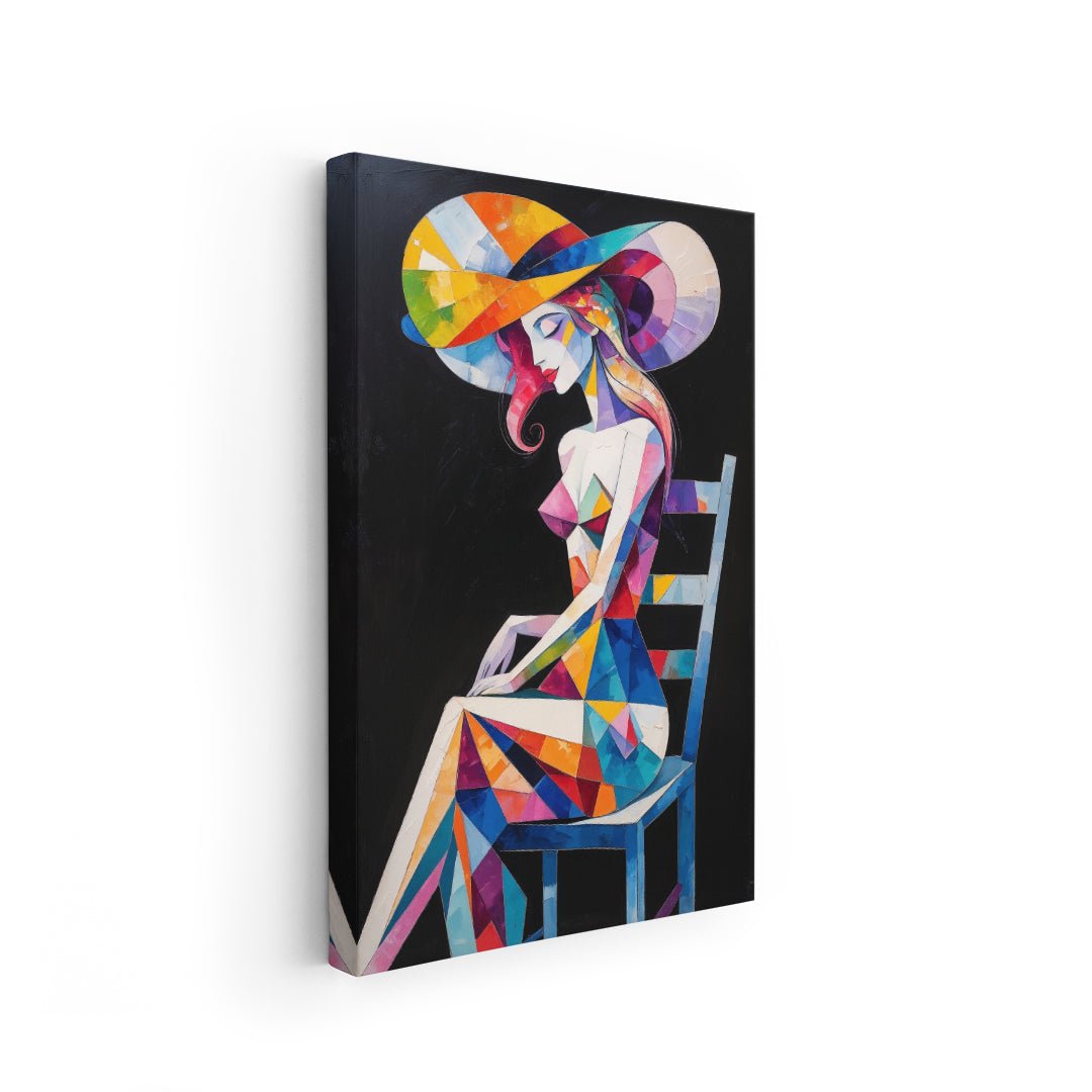wall art cubismo moderno donna con cappello raggiera multicolore