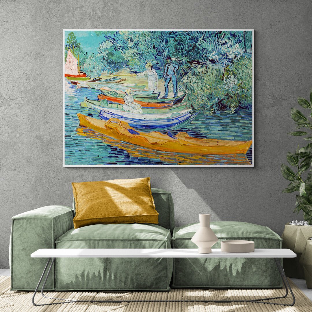 Quadro con barche colorate sul fiume Oise dipinto da Van Gogh