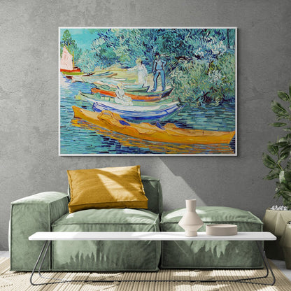 Quadro con barche colorate sul fiume Oise dipinto da Van Gogh