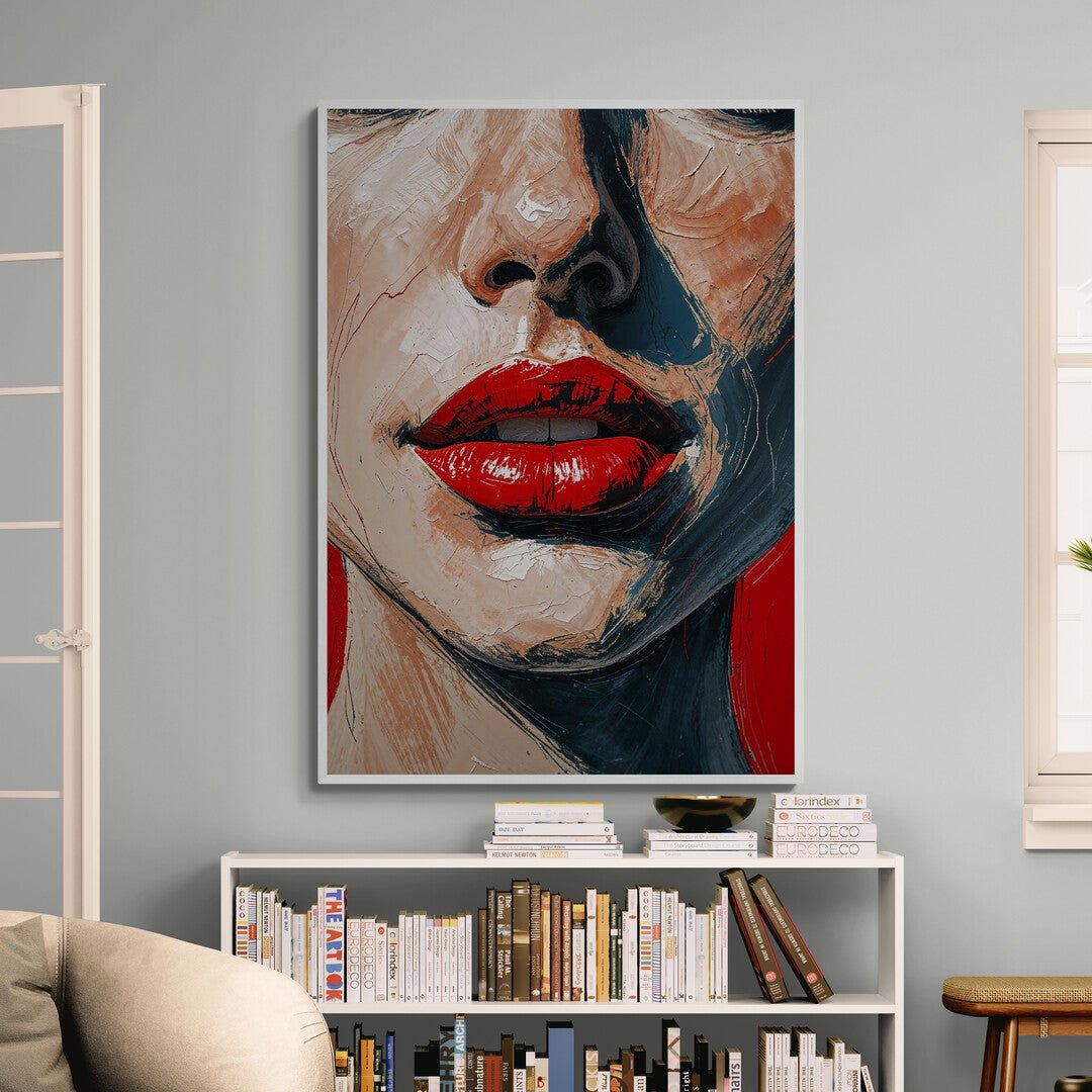 arte da parete contemporanea labbra rosse contrasto nero nude