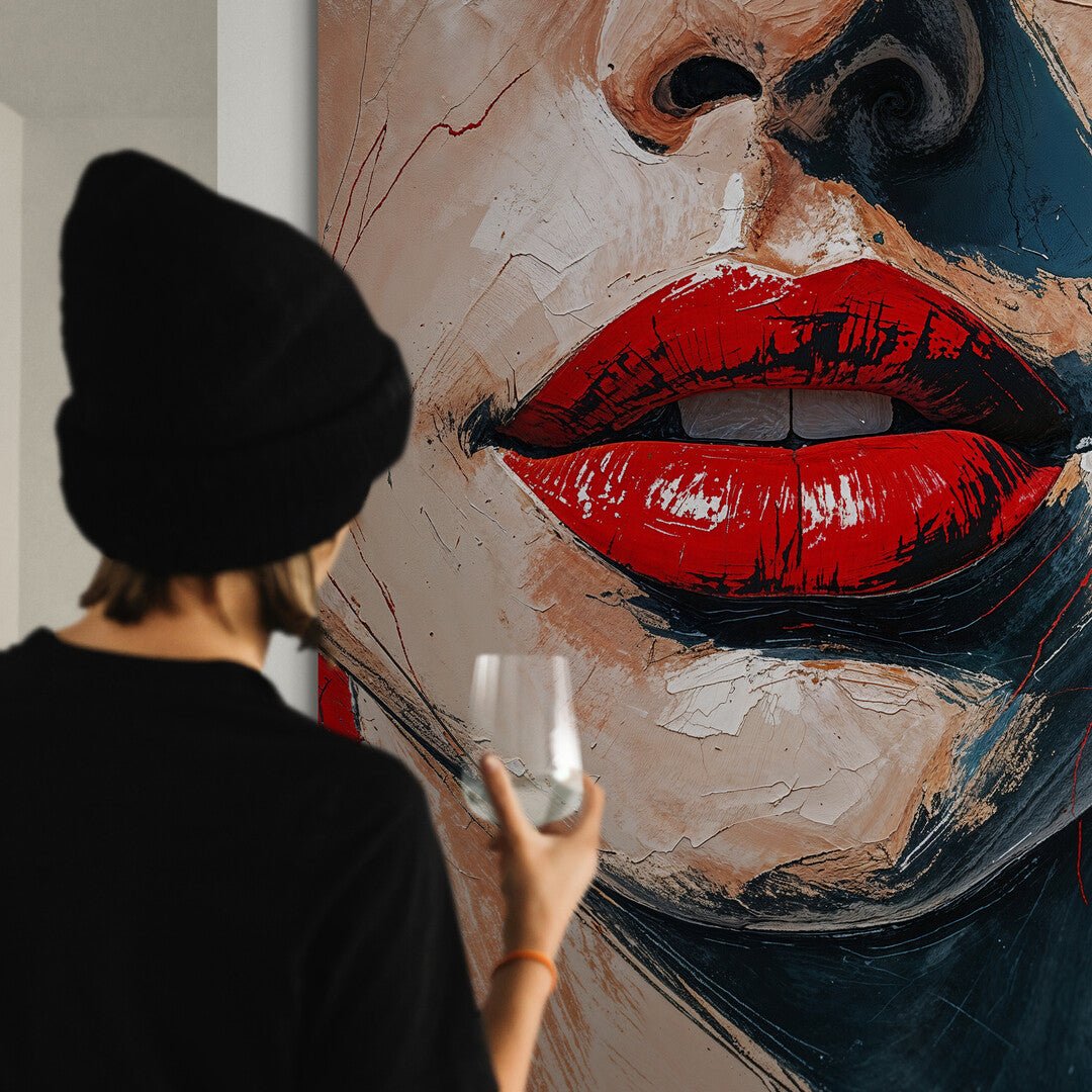 quadro fashion art labbra scarlatte texture materiche in vendita online
