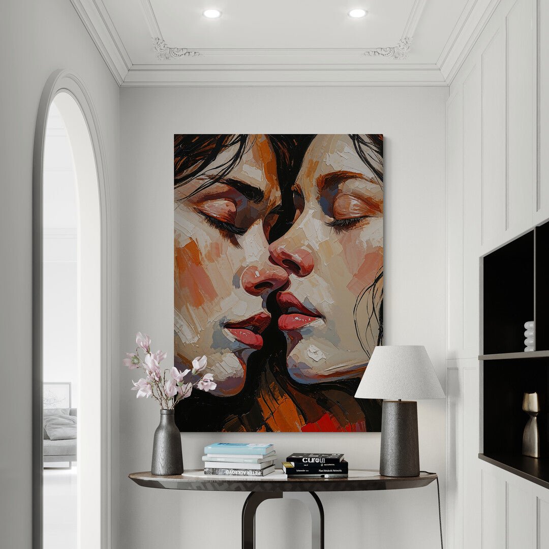 quadro verticale romantico moderno ocra rosso e nero