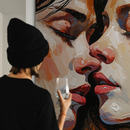 sospesi sul bacio stampa figurativa su policotone con due volti