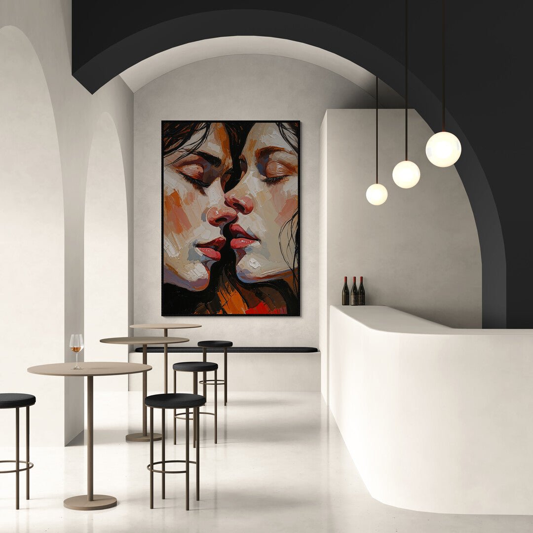 opera figurativa materica attimo prima del bacio