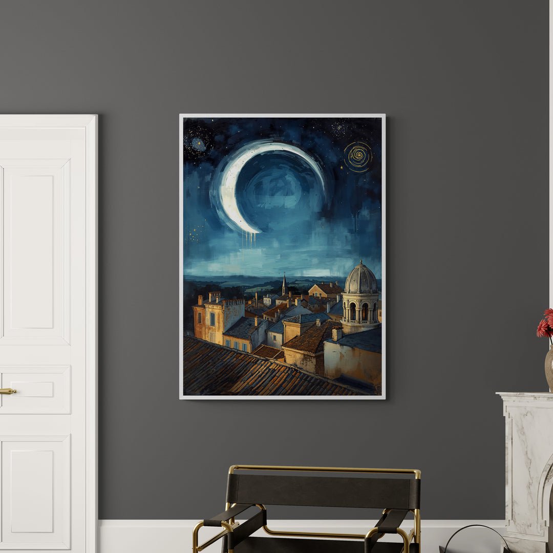 Paesaggio artistico da sogno con cupola e luna