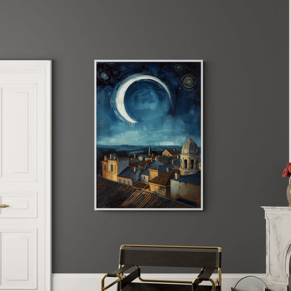 Paesaggio artistico da sogno con cupola e luna