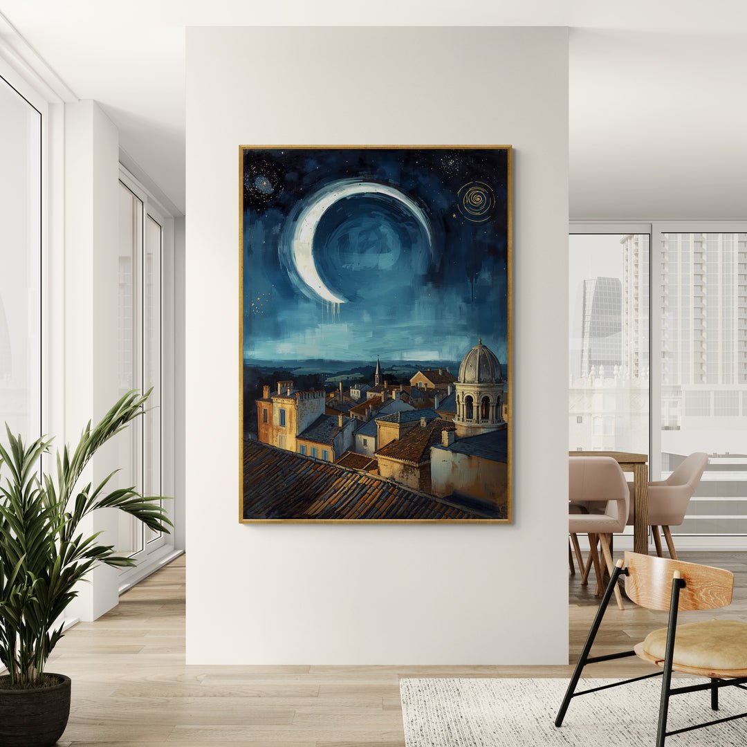 Quadro surrealista ispirato a Dalì con tetti e cupola