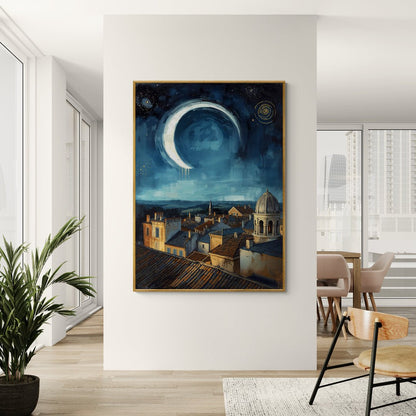 Quadro surrealista ispirato a Dalì con tetti e cupola