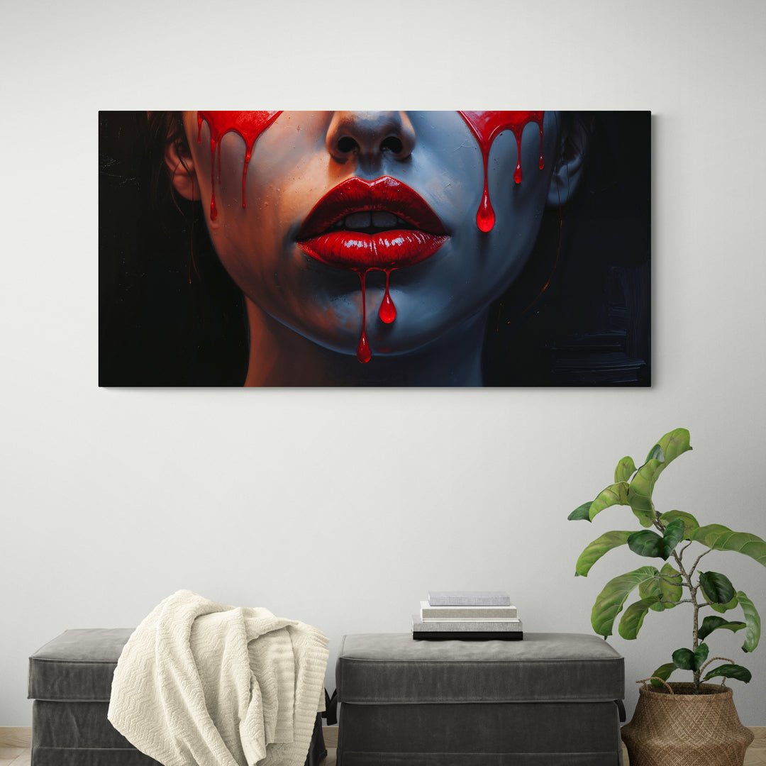 Decorazione parete moderna ritratto dettagli labbra rosse lucide