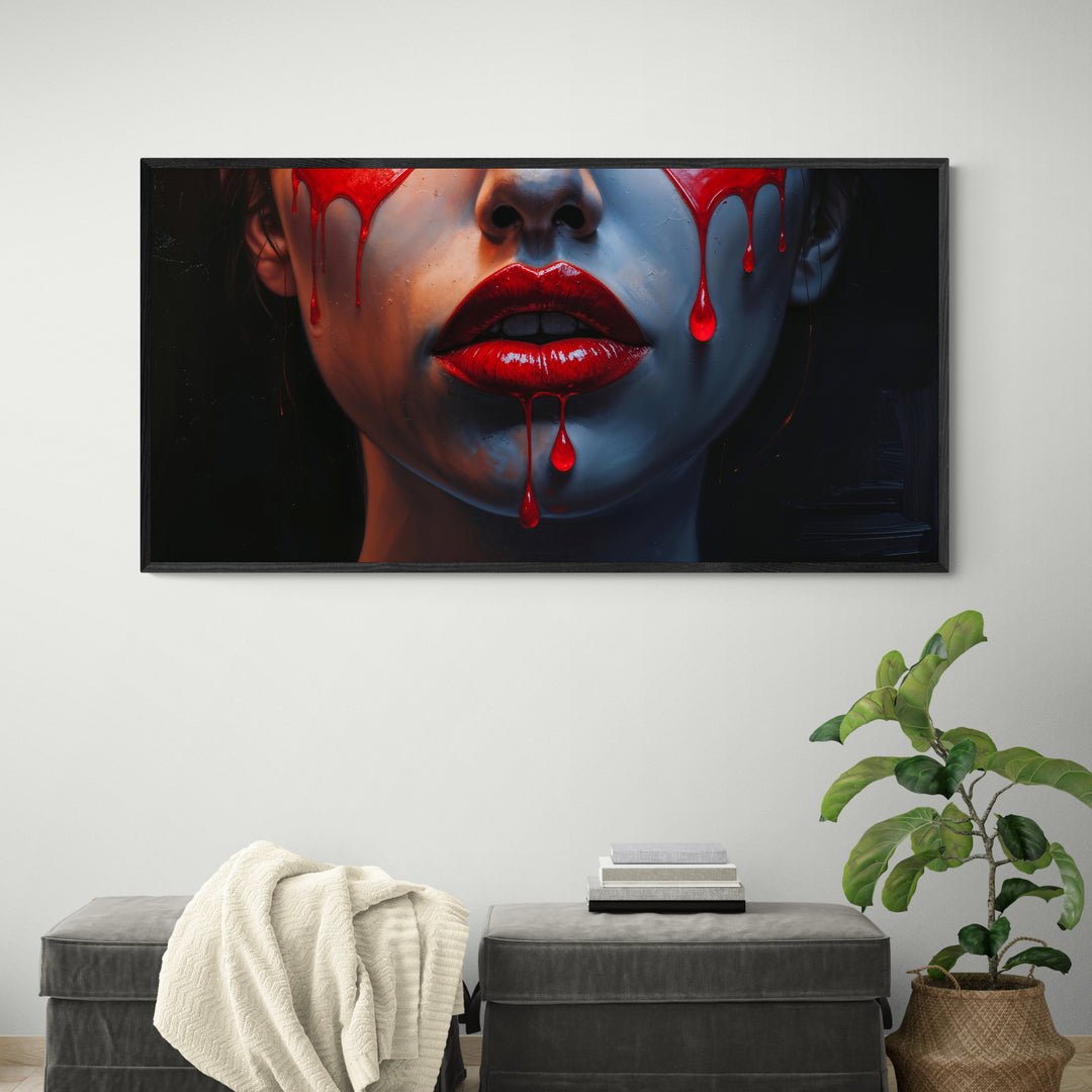 Quadro pop moderno con rosso cremisi su volto in ombra