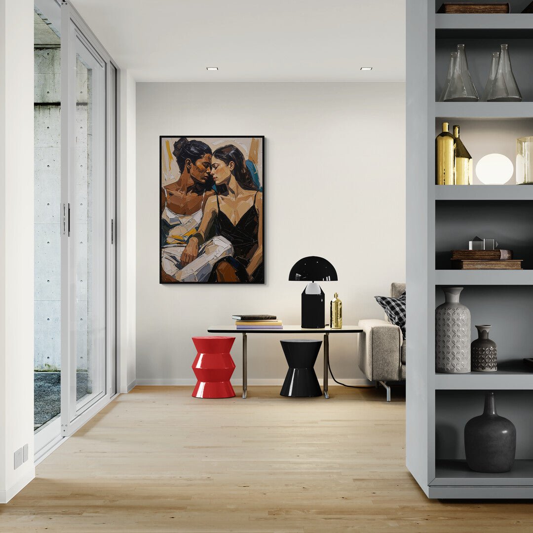 stampa artistica policotone coppia femminile colori caldi moderni