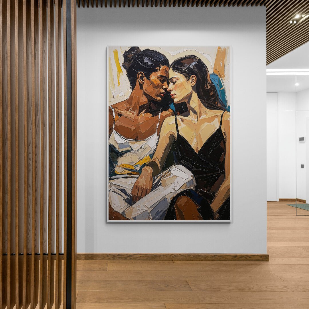 arte da parete moderna impasto a coltello ocra e cacao