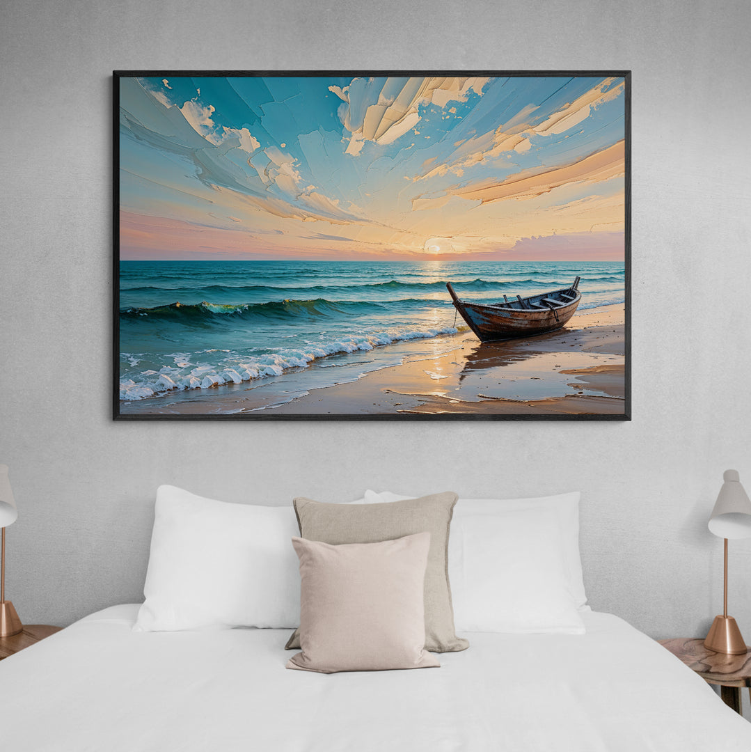 stampa su policotone mare al tramonto cielo pastello e riflessi sulla sabbia