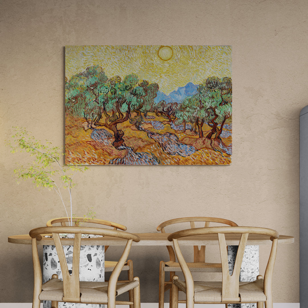 Quadro impressionista di Van Gogh con sole e campagna