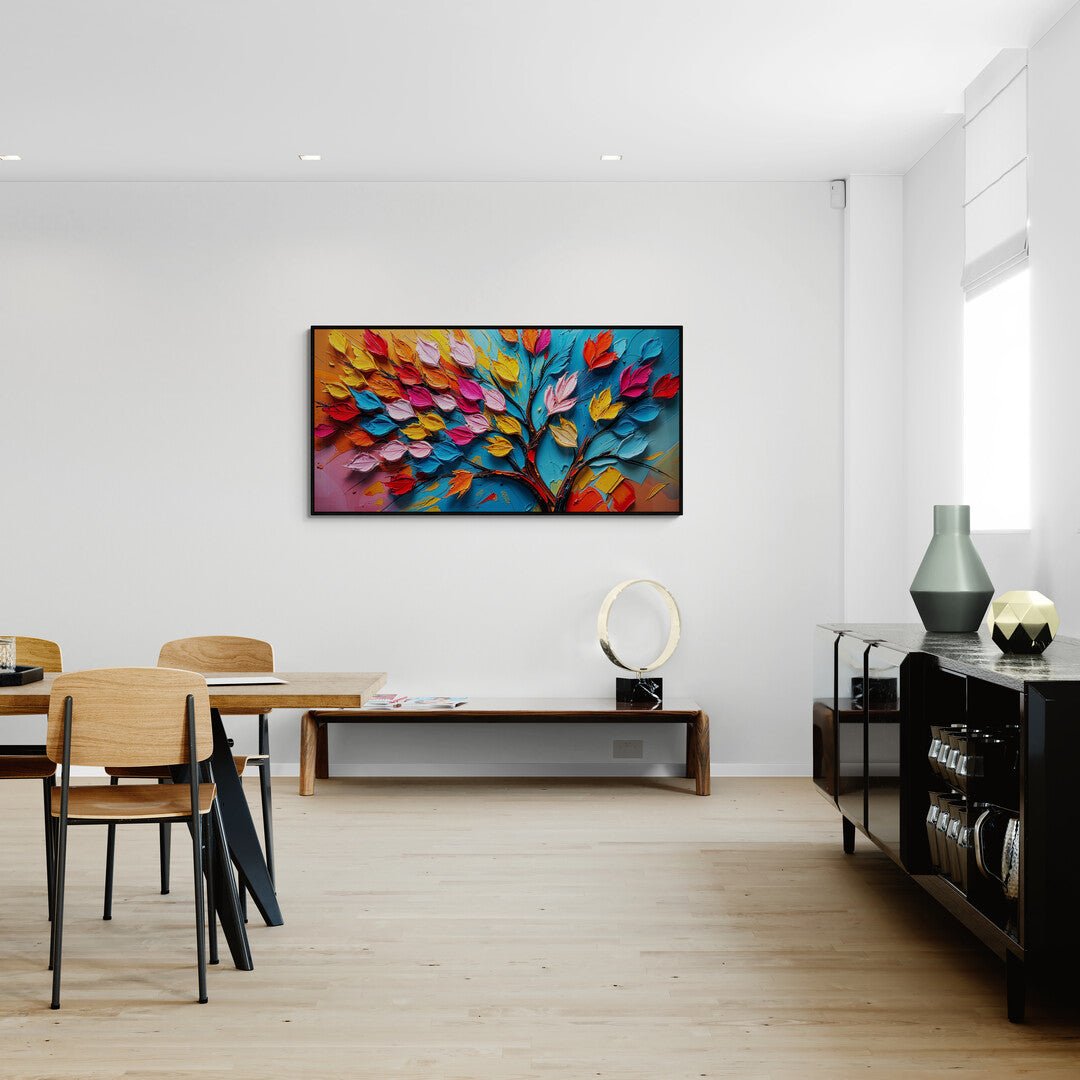 Stampa artistica in stile materico contemporaneo con albero decorativo