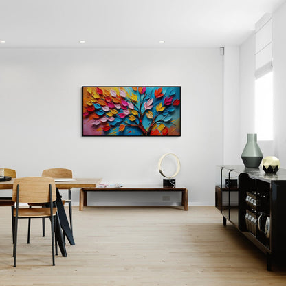 Stampa artistica in stile materico contemporaneo con albero decorativo