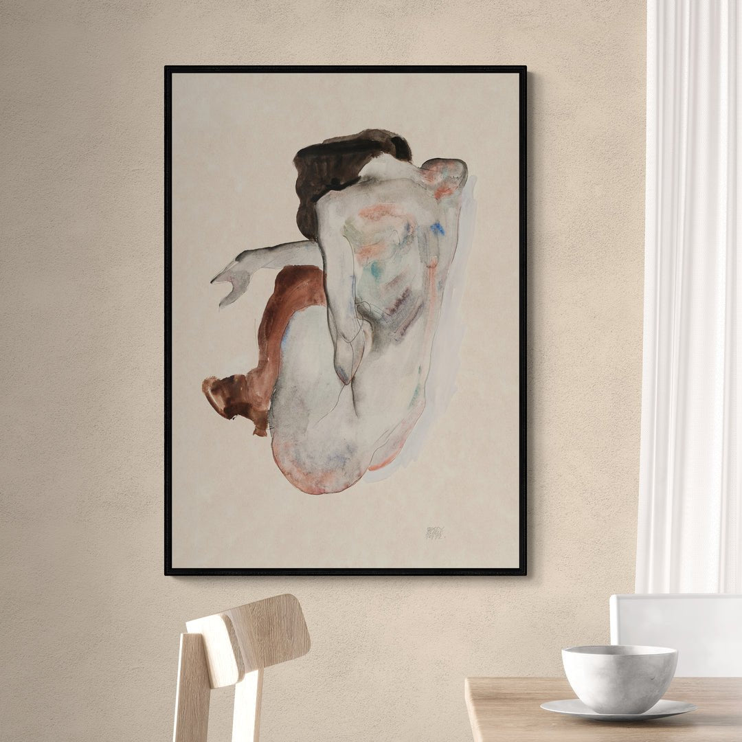 stampa murale premium schiele acquerello nudo accovacciato