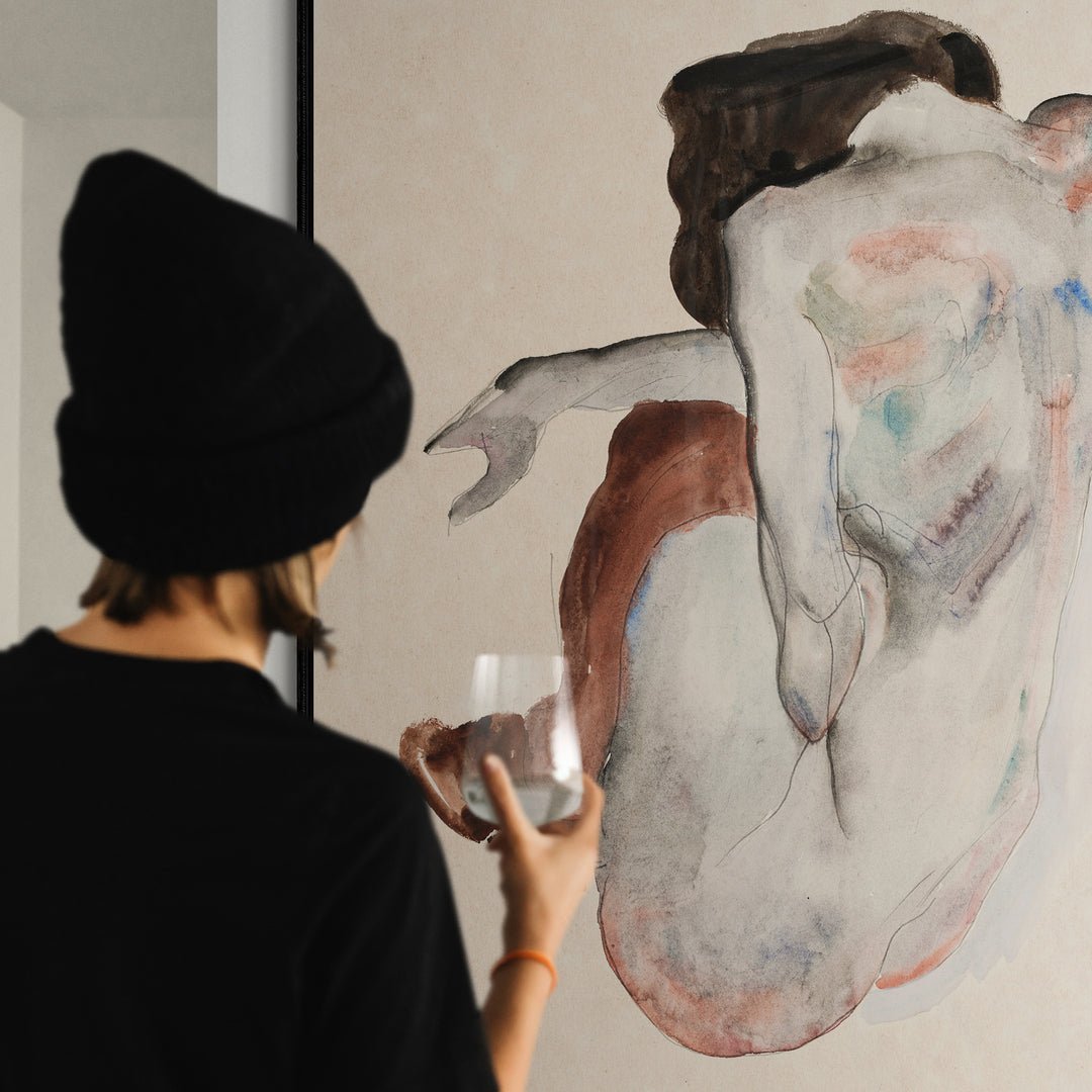 egon schiele nudo accovacciato 1912 riproduzione stampa su policotone