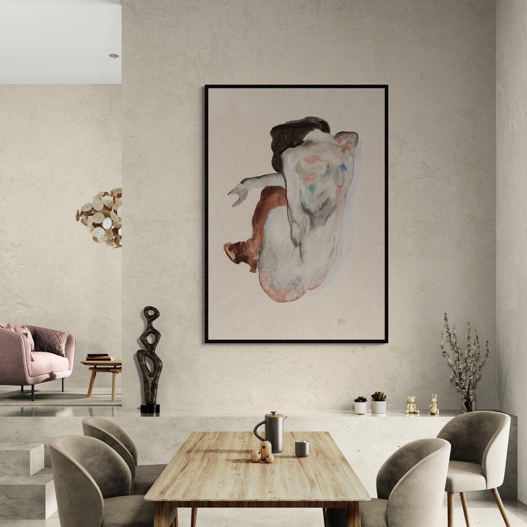 schiele figura nuda di schiena acquerello e linea espressiva in vendita online