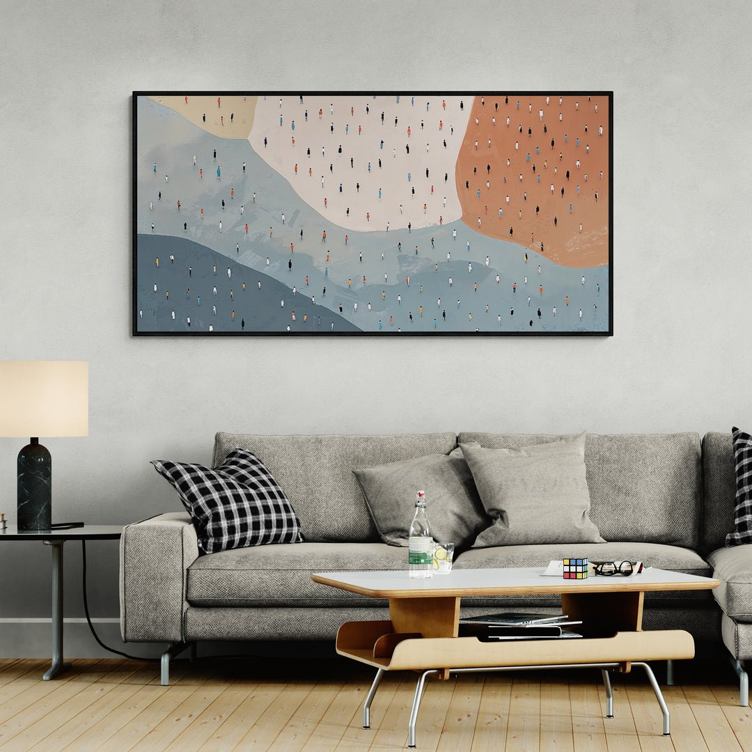 Quadro con distribuzione visiva di figure su toni neutri