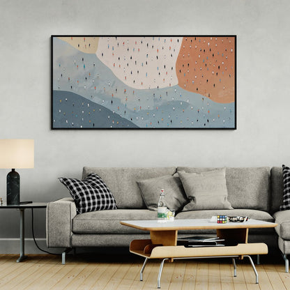 Quadro con distribuzione visiva di figure su toni neutri