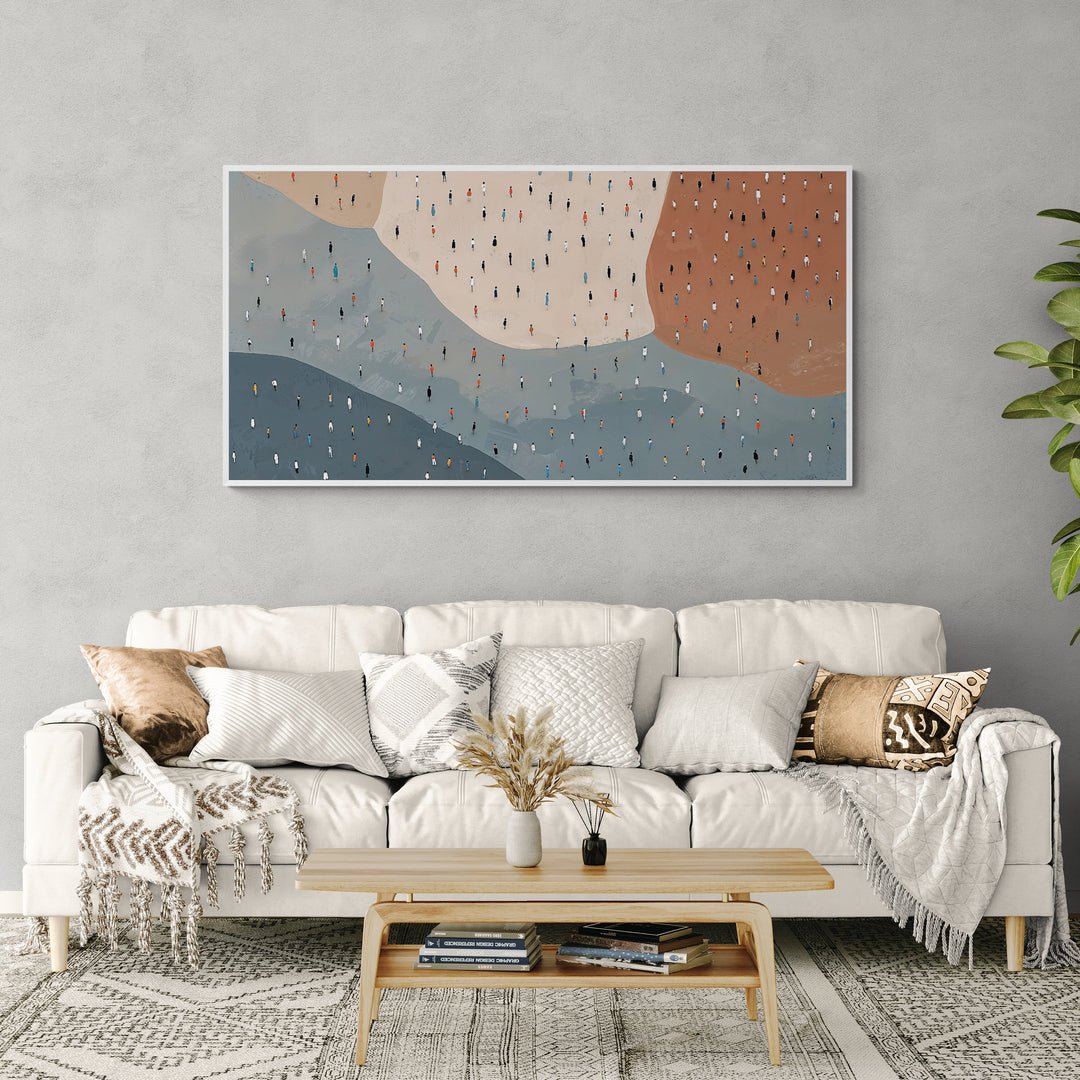 Stampa moderna con silhouette di persone su campi cromatici sfumati