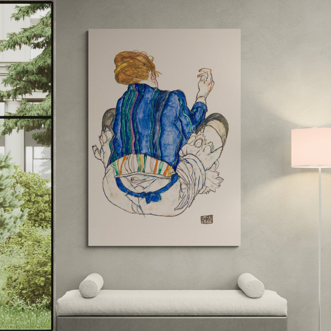 riproduzione schiele donna di spalle stile espressionista per salotto