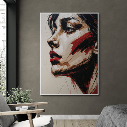 decorazione parete moderna ritratto fashion con contrasti forti rosso nero