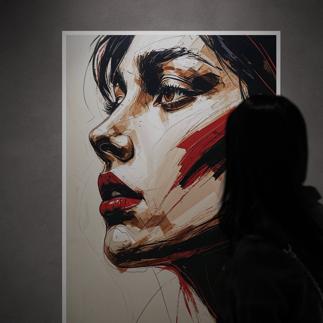 segno cremisi quadro moderno ritratto rosso e nero stampa su policotone