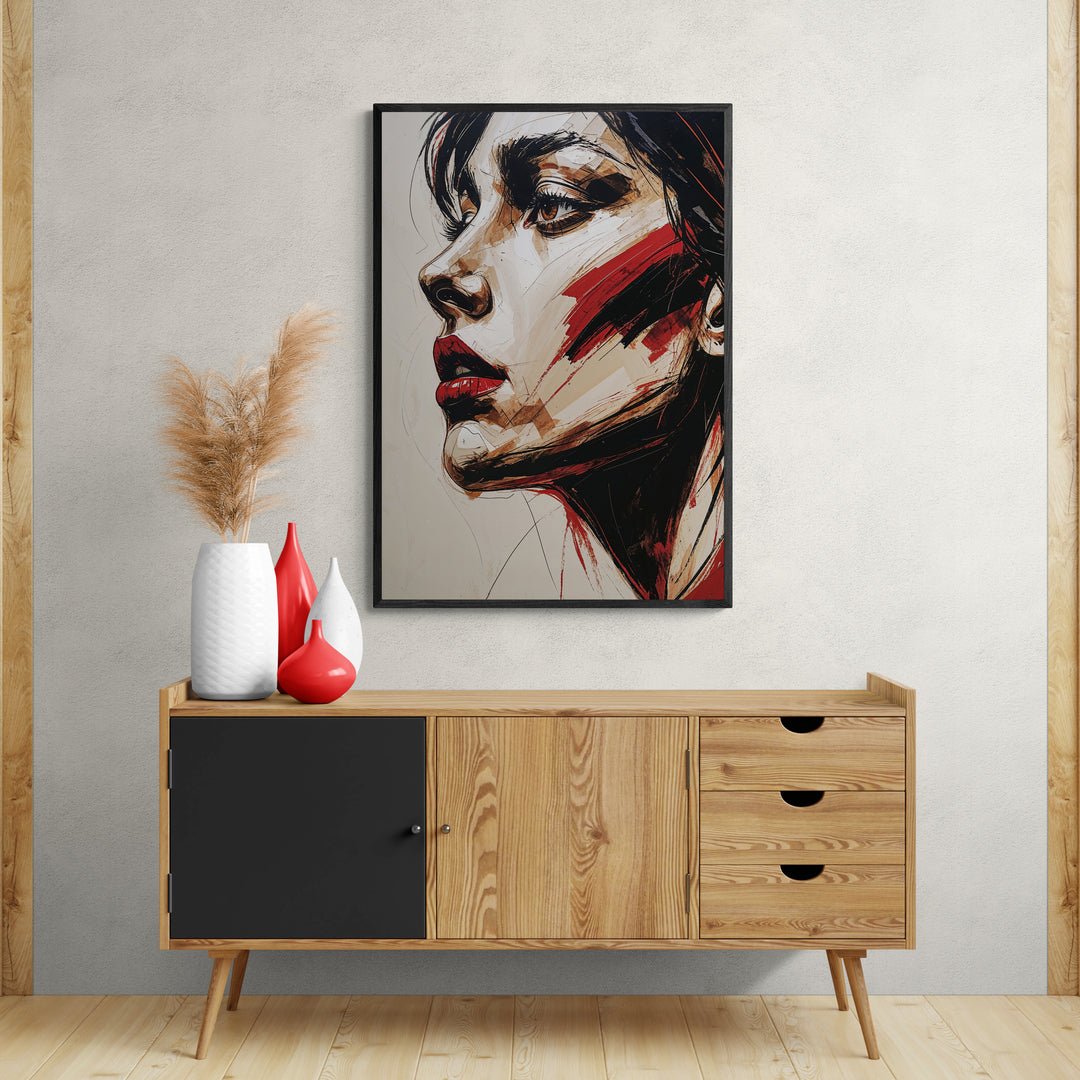 ritratto femminile profilo moderno con pennellate rosse nere in vendita online