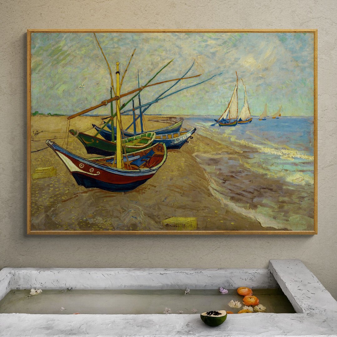 Quadro Van Gogh ambientato in salotto moderno con parete chiara