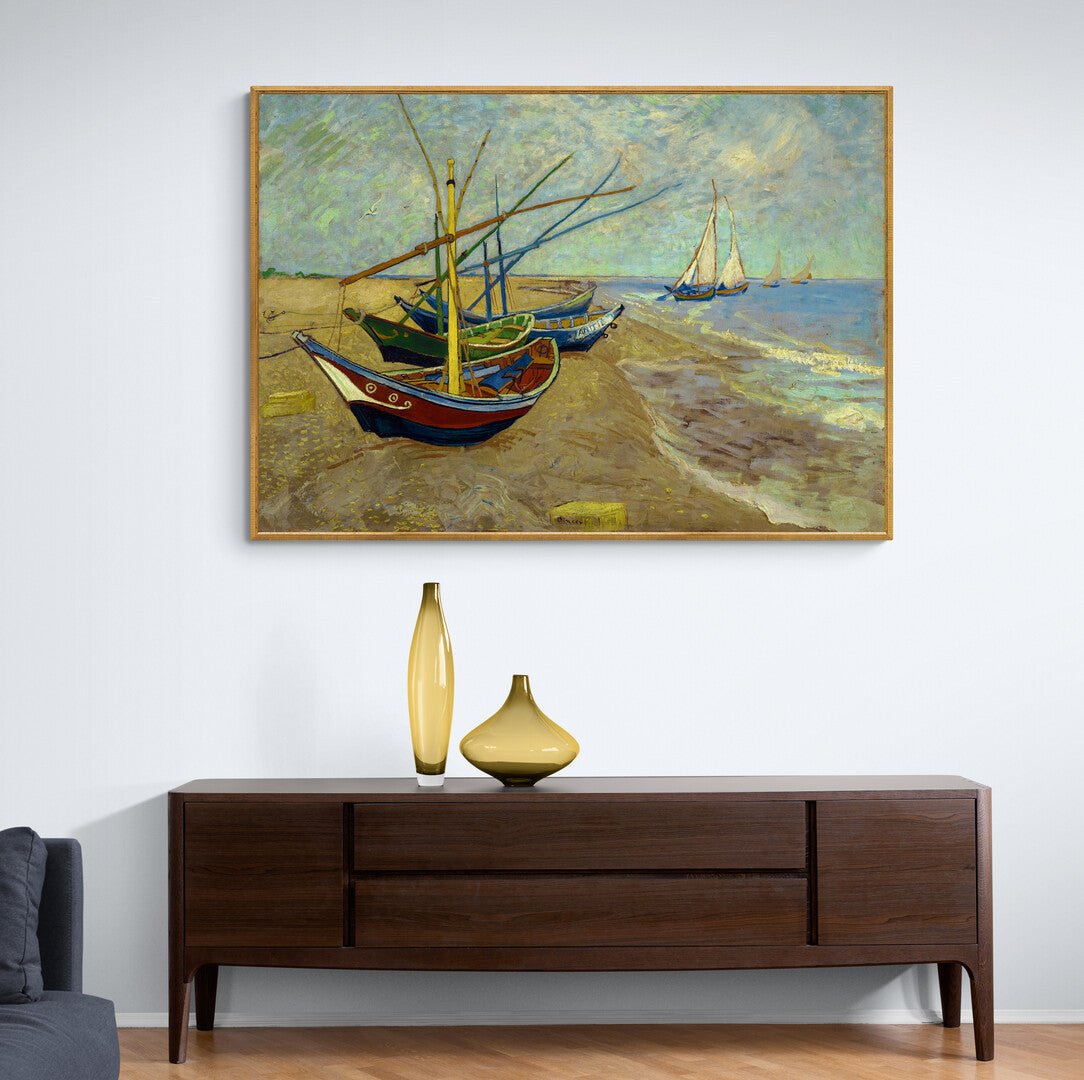 Oggetti decorativi L'arte del regalo Stampa su tela - Vincent Van Gogh - Barche di pescatori sulla spiaggia di casa Oggetti decorativi L'arte del regalo Stampa su tela - Vincent Van Gogh - Barche di pescatori sulla spiaggia di casa