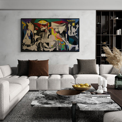 Tela decorativa di Guernica di Pablo Picasso reinterpretata a colori per ambienti moderni