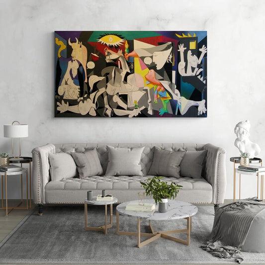 Stampa su tela di “Guernica” di Pablo Picasso in versione a colori per arredamento moderno