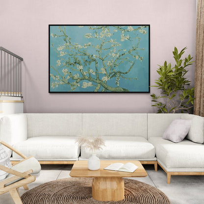 Ramo fiorito su sfondo turchese – stampa decorativa Van Gogh per soggiorno o camera da letto