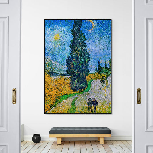 Vincent van Gogh Strada con cipressi e Stelle 1890